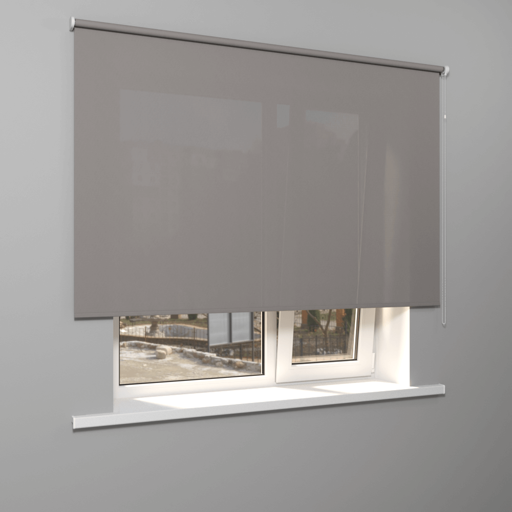 Рулонная штора «Стандарт» фурнитура Белая. Ткань коллекции «Плэин» Серый