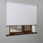 Рулонная штора «MGS» фурнитура Коричневая. Ткань коллекции «Плэин» Blackout Белый