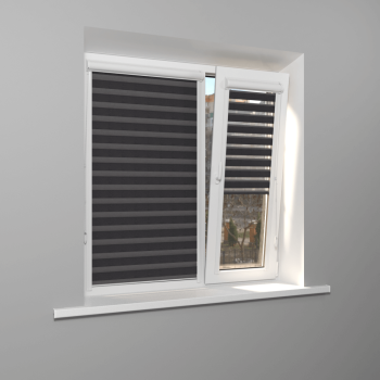 Рулонная штора «UNI 1 День-Ночь» фурнитура Белая. Ткань коллекции «Саванна» Черный