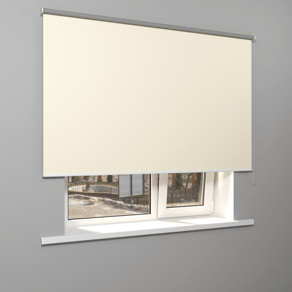 Рулонная штора «MGS» фурнитура Белая. Ткань коллекции «Аканта» Silver Blackout Шампань