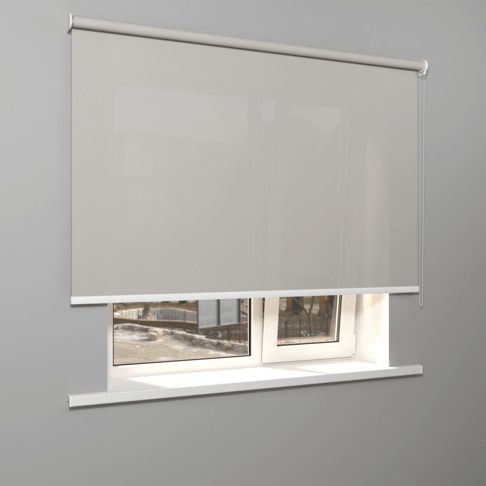 Рулонная штора «Moncada» ø38 фурнитура Белая. Ткань коллекции «Плэин» Светло-серый