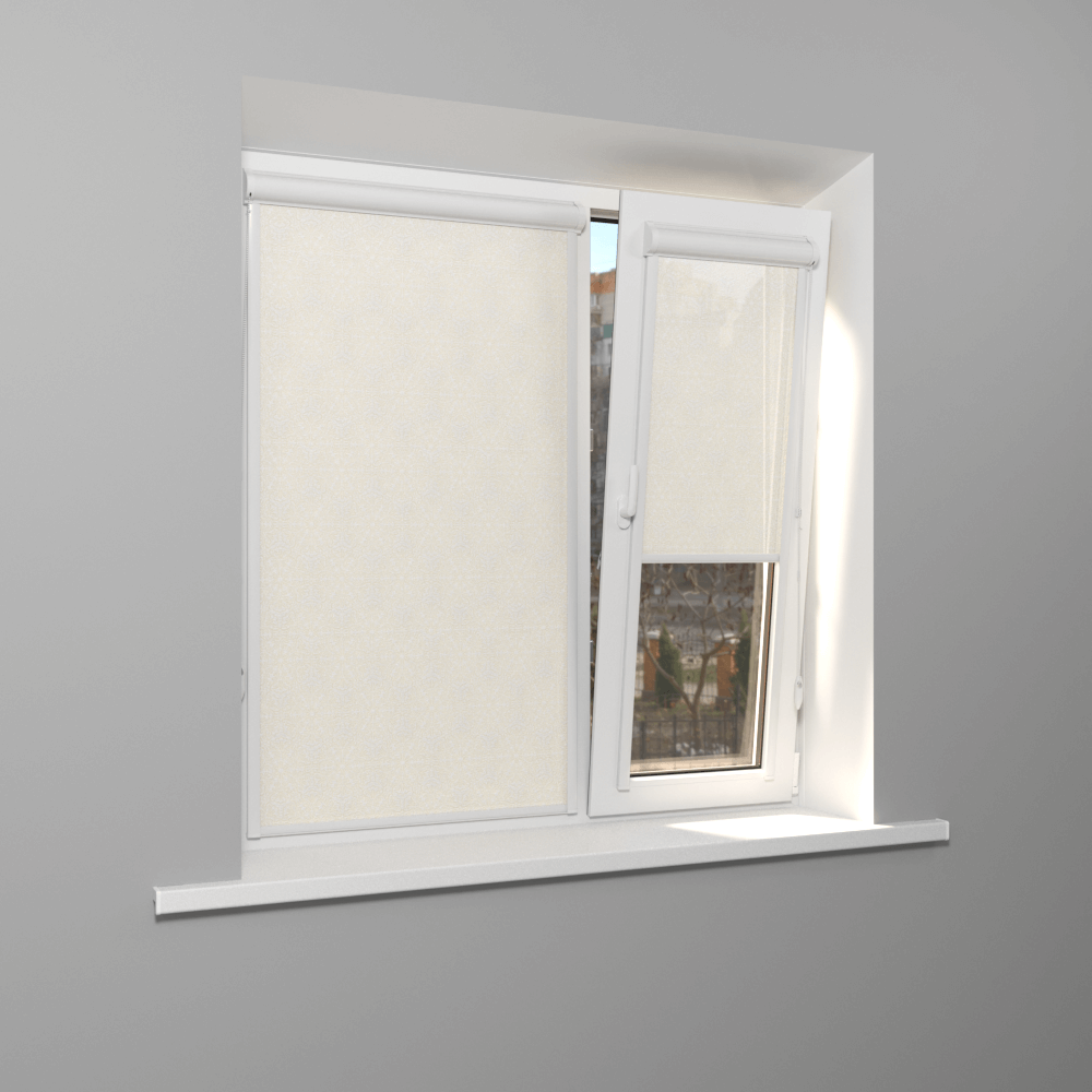 Рулонная штора «UNI 2» фурнитура Белая. Ткань коллекции «Пандора» Жемчуг