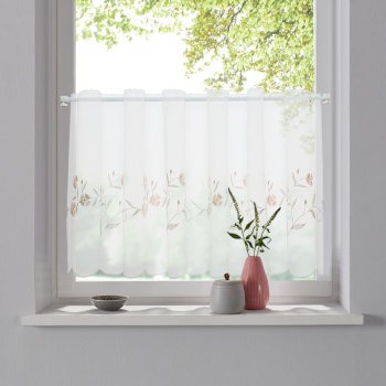 Штора-кафе «Romantik» персик с серым высота 45см