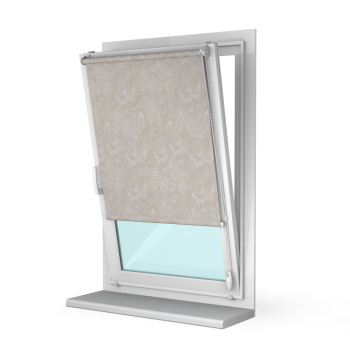 Рулонная штора «Мини» фурнитура Белая. Ткань коллекции «Шелк» Жемчуг (компл. Besta)