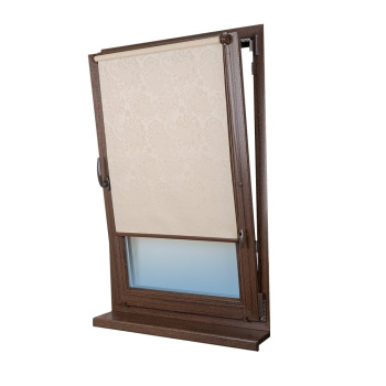 Рулонная штора «Мини» фурнитура Коричневая. Ткань коллекции «Арабеска» Бежевый (компл. Besta)