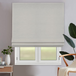 Римская штора черный подъемный механизм «Монро» Dim-out Белый дым