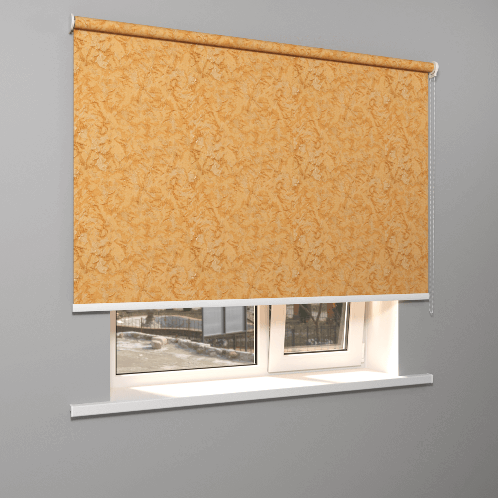 Рулонная штора «Moncada» ø38 фурнитура Белая. Ткань коллекции «Шелк» Капучино