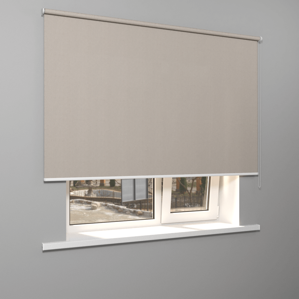 Рулонная штора «MGS» фурнитура Белая. Ткань коллекции «Лен» Темно-бежевый