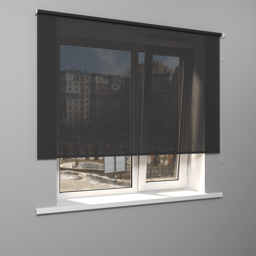 Рулонная штора «Стандарт» фурнитура Белая. Ткань коллекции «Скрин Витара» Черный