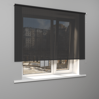 Рулонная штора «Стандарт» фурнитура Белая. Ткань коллекции «Скрин Витара» Черный (компл. Россия)