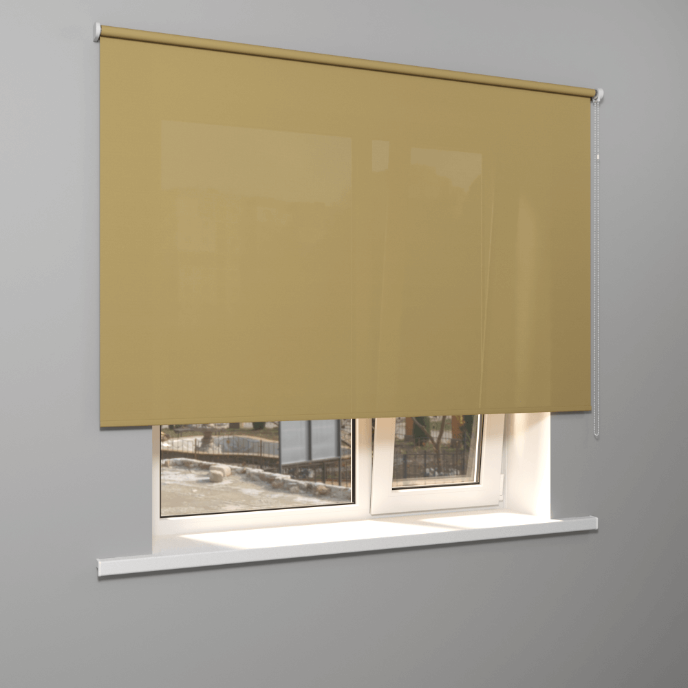 Рулонная штора «Стандарт» фурнитура Белая. Ткань коллекции «Плэин» Хаки