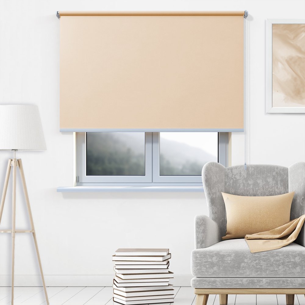 Рулонная штора «Toledo» ø28 фурнитура Белая. Ткань коллекции «Пастель» Песок