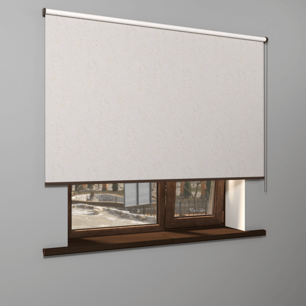 Рулонная штора «MGS» фурнитура Коричневая. Ткань коллекции «Шелк Blackout» Жемчуг