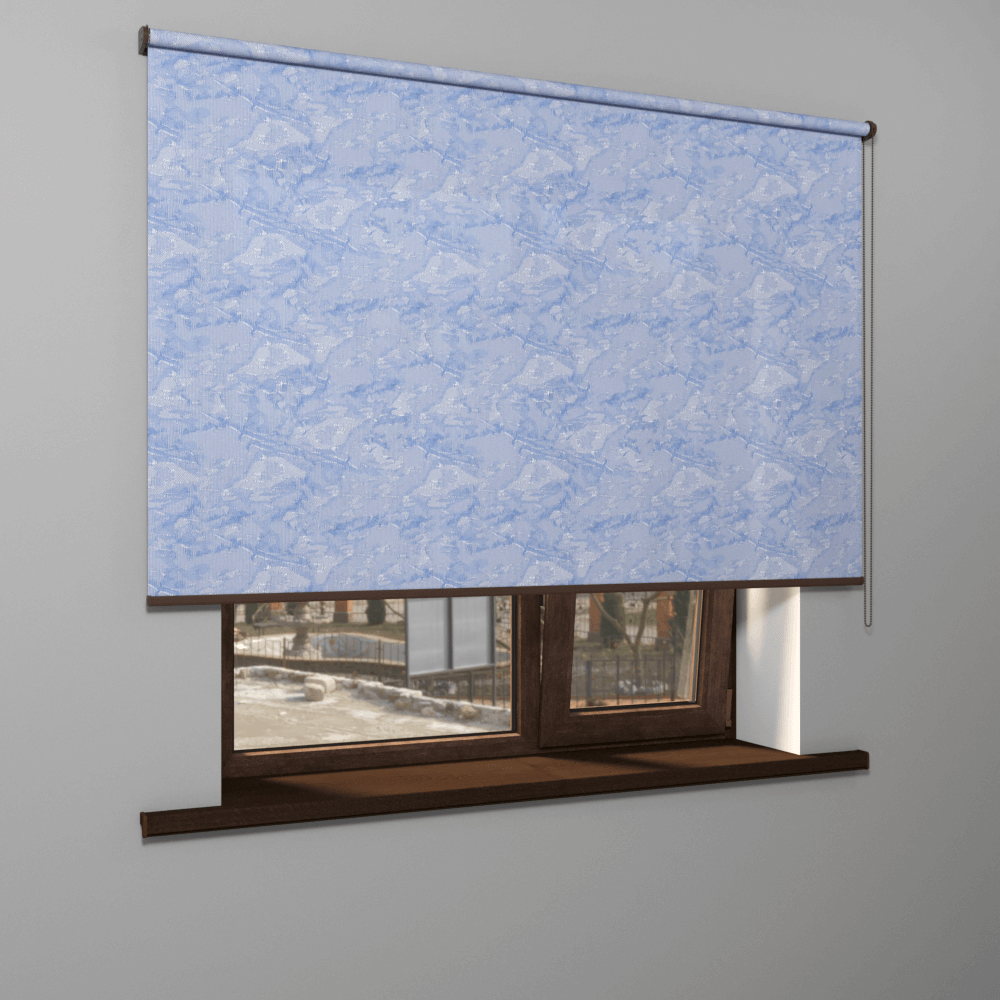 Рулонная штора «MGS» фурнитура Коричневая. Ткань коллекции «Шелк» Голубой