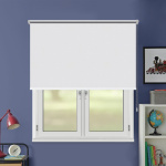 Рулонная штора «Toledo» ø28 фурнитура Хром. Ткань коллекции «Плэин» Белый