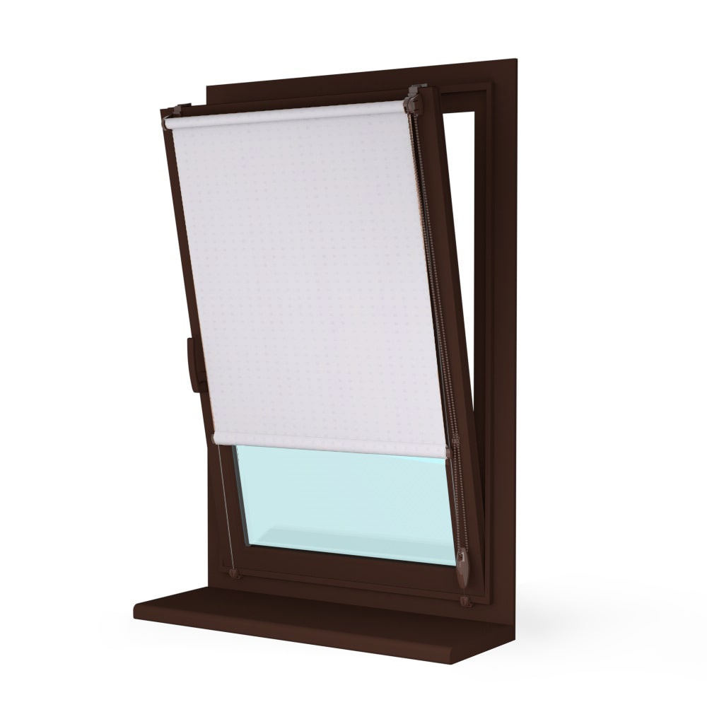 Рулонная штора «Мини» фурнитура Коричневая. Ткань коллекции «Квадро» Жемчуг