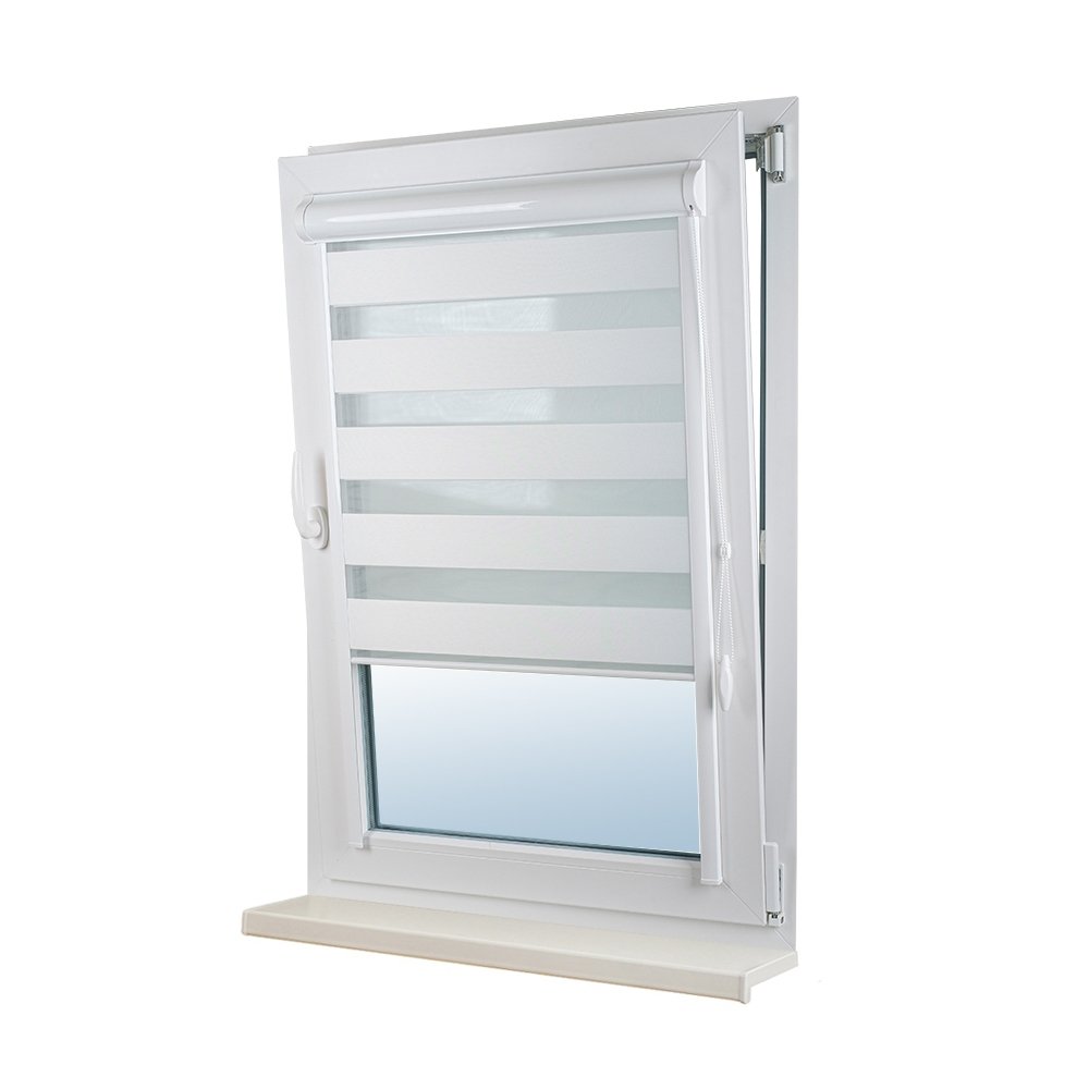 Рулонная штора «UNI 2 День-Ночь» фурнитура Белая. Ткань коллекции «Саванна» Белый