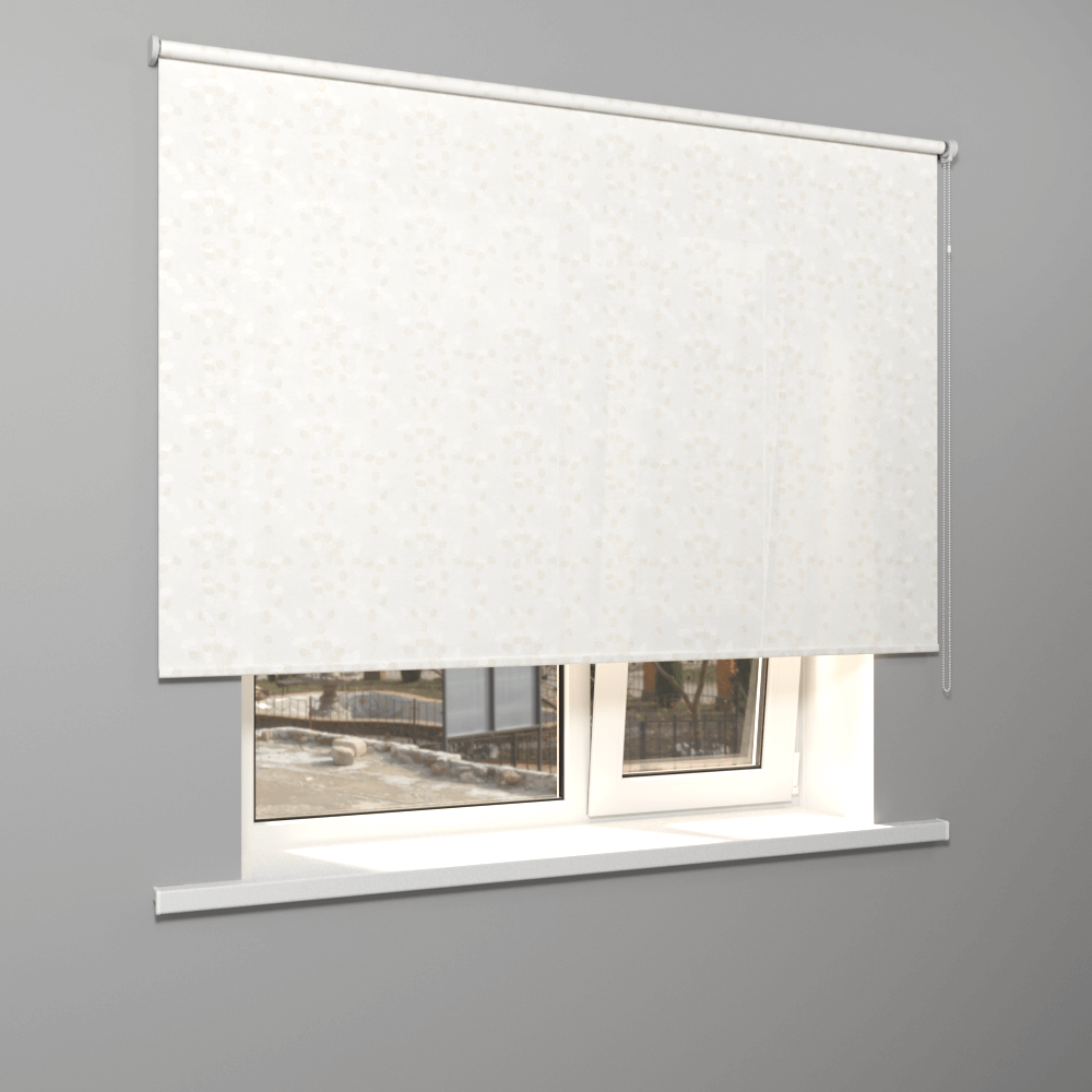 Рулонная штора «Стандарт» фурнитура Белая. Ткань коллекции «Фрассино» Жемчуг глянец