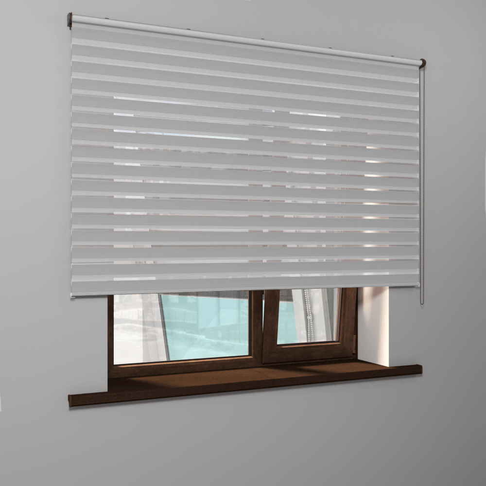 Рулонная штора «MGS День-Ночь» фурнитура Коричневая. Ткань коллекции «Соло» Муссон