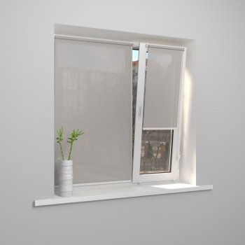 Рулонная штора «Мини» фурнитура Белая. Ткань коллекции «Скрин Виши» Бело-серый (компл. Besta)