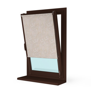 Рулонная штора «Мини» фурнитура Коричневая. Ткань коллекции «Шелк» Жемчуг