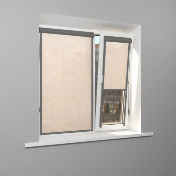 Рулонная штора «UNI 2» фурнитура Темно-серая. Ткань коллекции «Шелк» Кремовый (компл. Bestа)