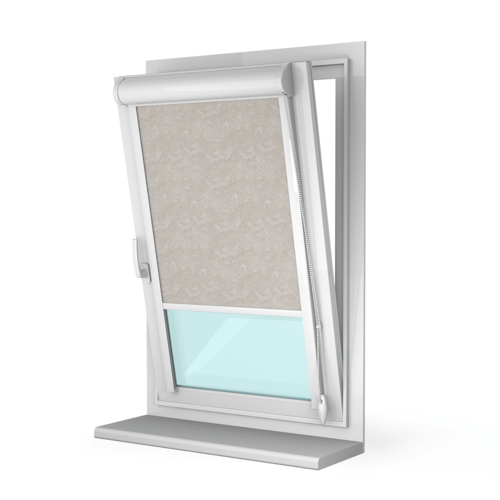 Рулонная штора «UNI 2» фурнитура Белая. Ткань коллекции «Шелк» Жемчуг